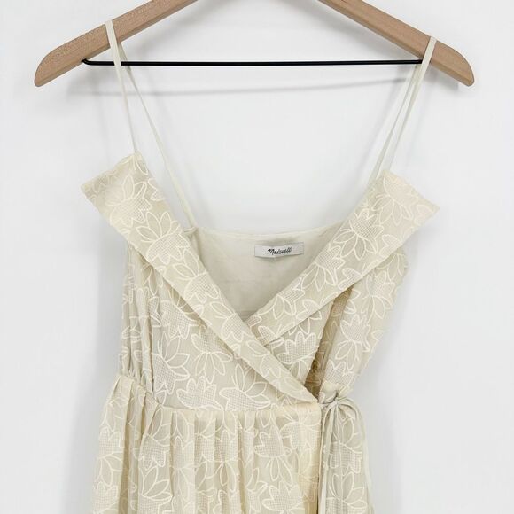 NEW Madewell Embroidered Pleated Wrap Dress Midi Sleeveless in Ivory Women's S - Picture 3 of 8